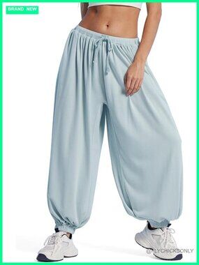 Women Pleated Balloon Pants Elastic Waist Baggy Harem Pant Comfy Loose Casual